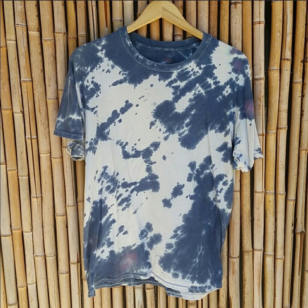 HANES Blue & White Tie-Dye Short Sleeve Tee Large